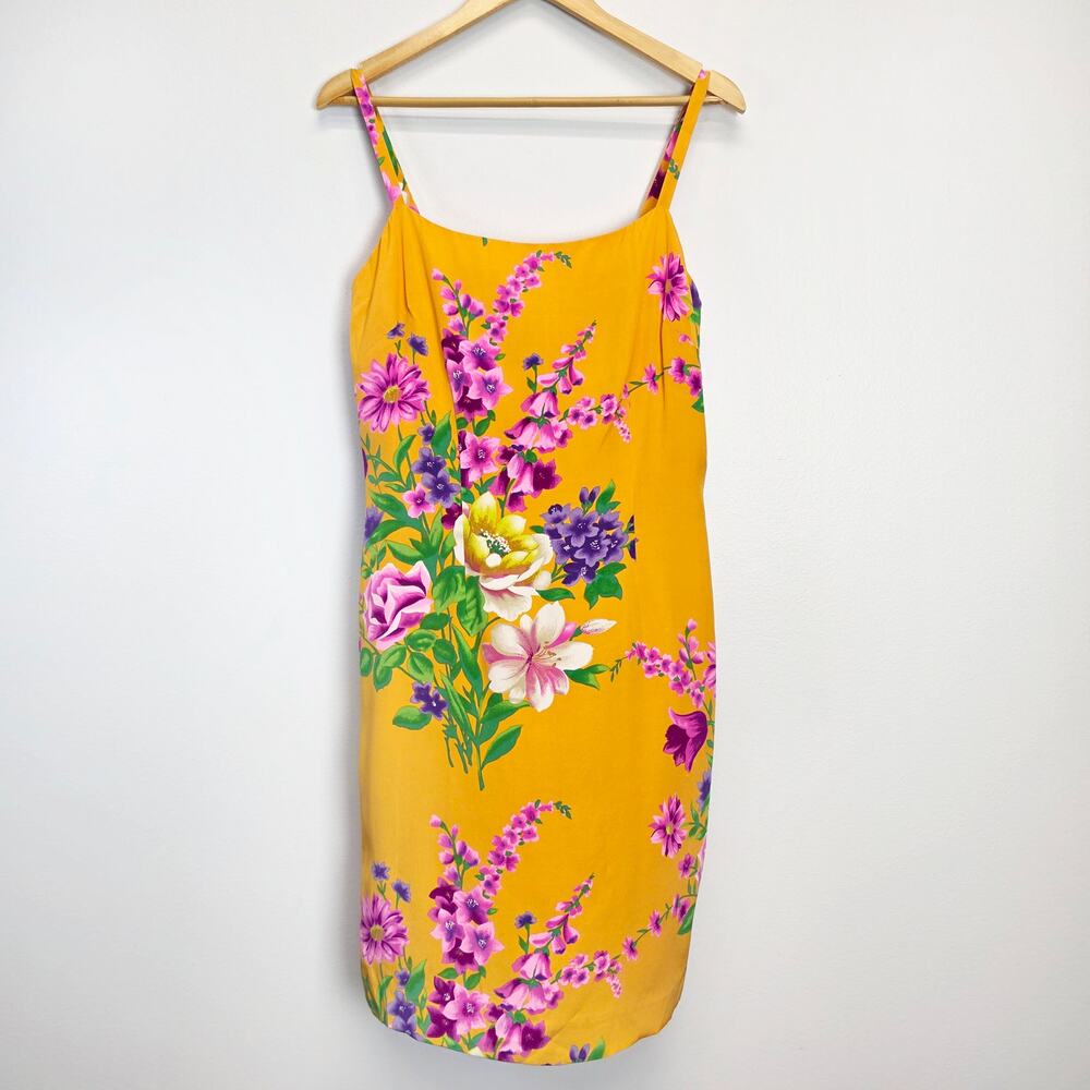 Vintage David Warren NY 100% Silk Orange Floral Midi Slip Dress Size 10